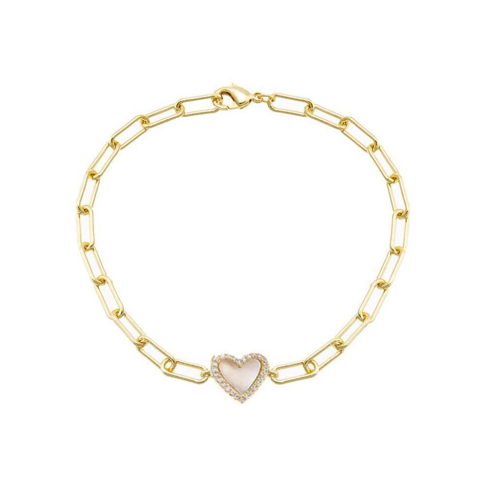 Pave Colored Stone Heart Paperclip Bracelet